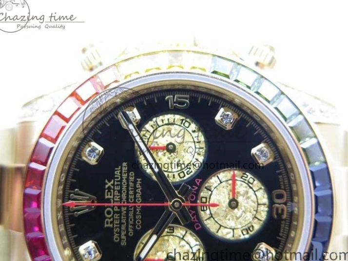 MiroTime 0306 Daytona 116589RBOW YG Rainbow Crystal BLF Best Edition Black Dial on YG Bracelet A SmoothTexture 3175